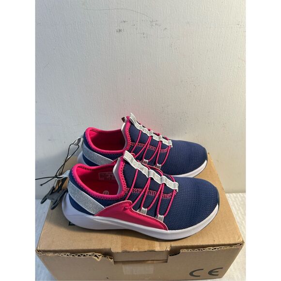 Athletic works girl sneakers size 2 no laces new navy pink - Picture 2 of 8